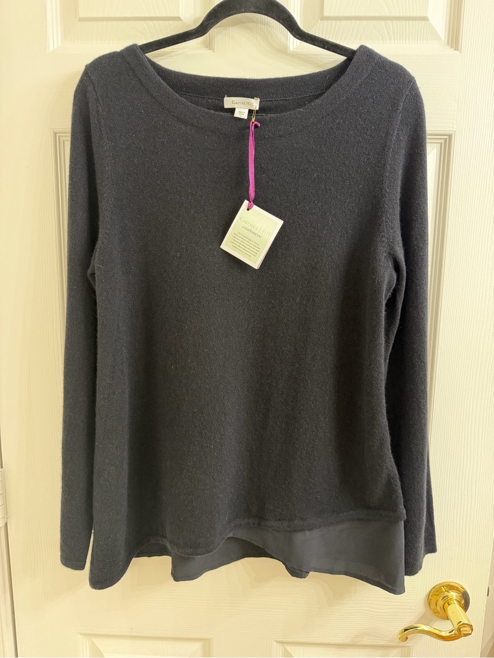 Garnet Hill Cashmere Silk Blend Black Long-Sleeve Layered-Hem Top Size L
